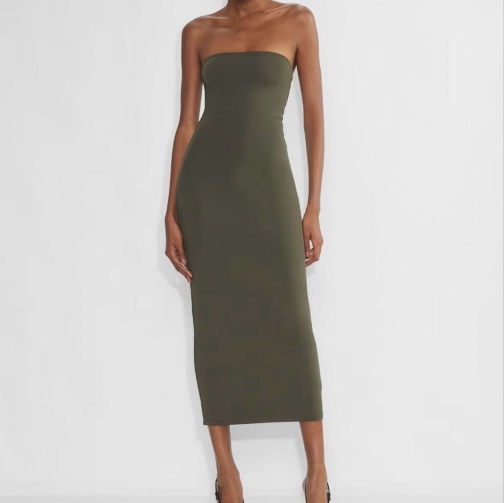 Aritzia $98 Contour Enrapture Maxi Tube Dress In Olive Green Xl New